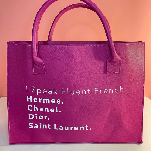 NEW TRENDY MAGENTA I SPEAK FLUENT DESIGNERS MODERN VEGAN TOTE BAG - Picture 3 of 8
